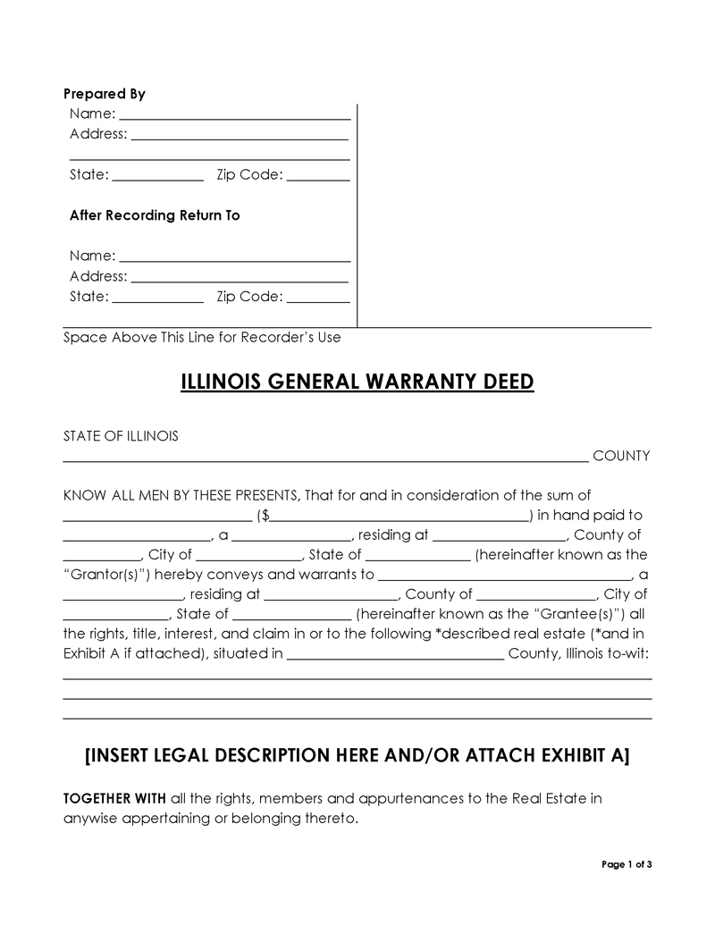 Illinois General Warranty Deed Form
