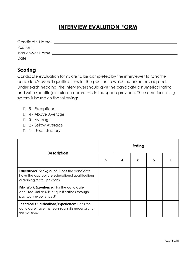 interview evaluation form word