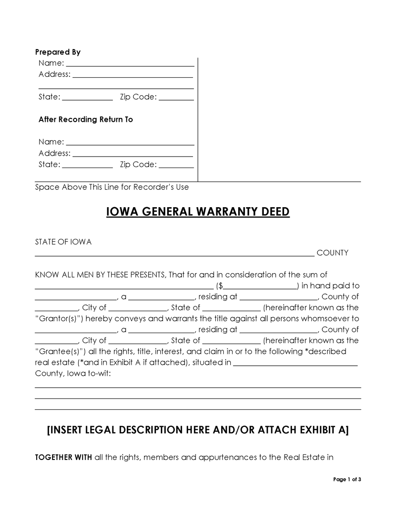 Iowa General Warranty Deed Form
