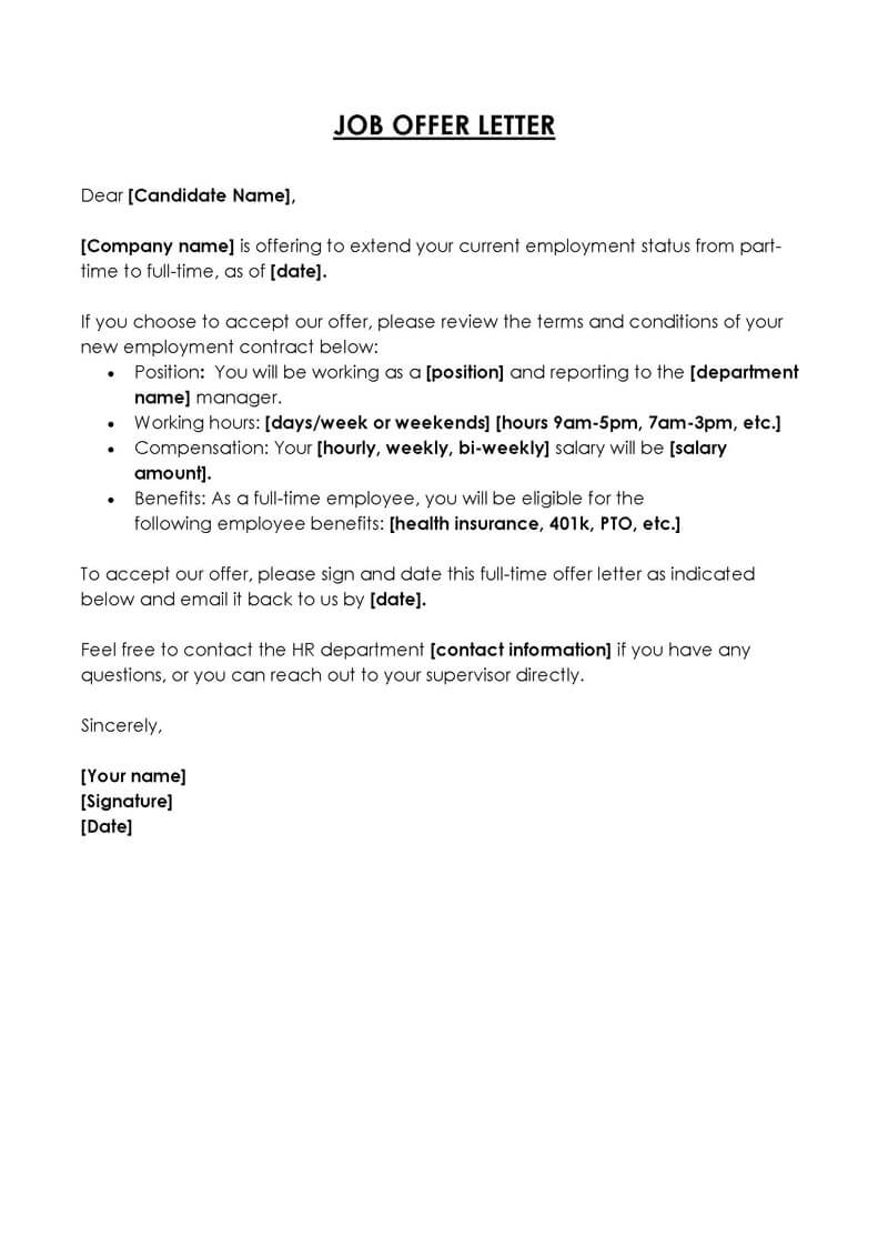 
job offer letter format in word