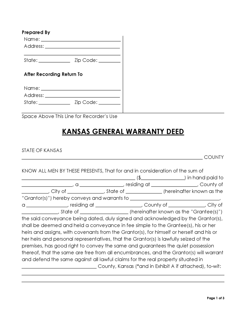 Kansas General Warranty Deed Form