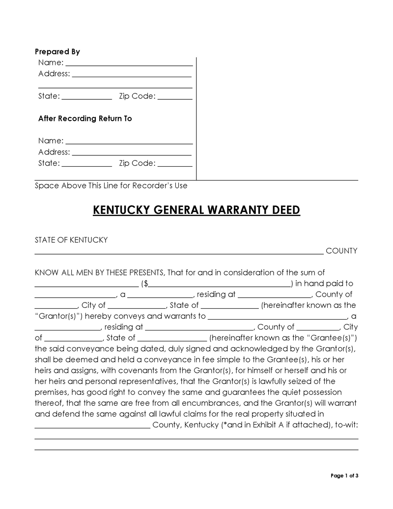 Kentucky General Warranty Deed Form