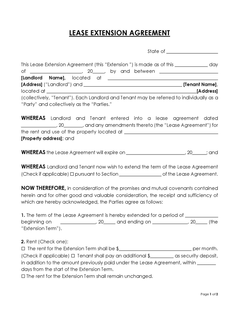 lease extension agreement word document