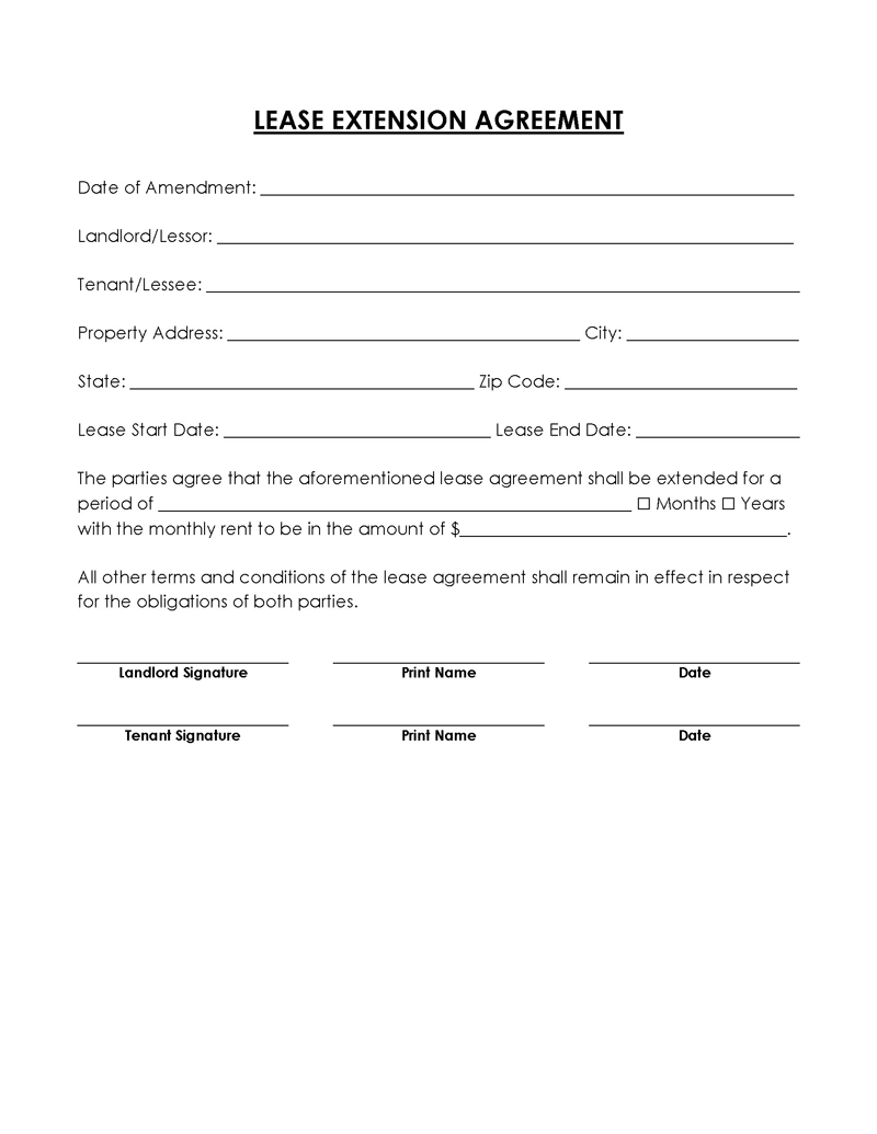Lease Extension Agreement Form