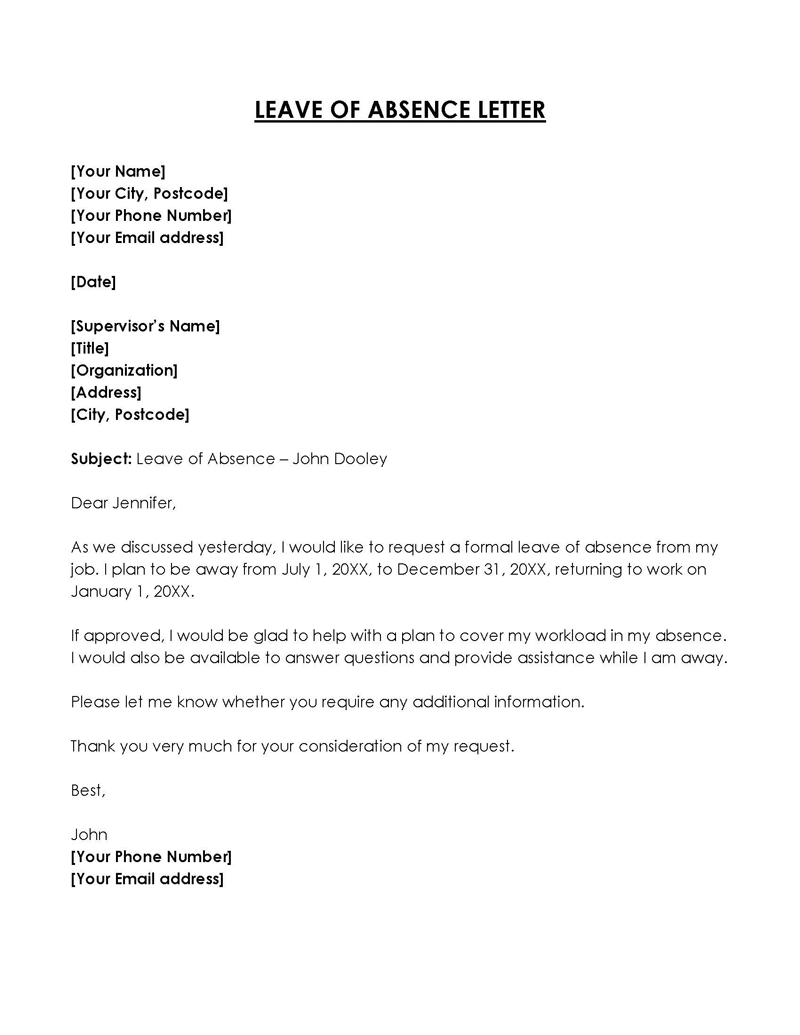 Leave Letter Templates 12
leave application template