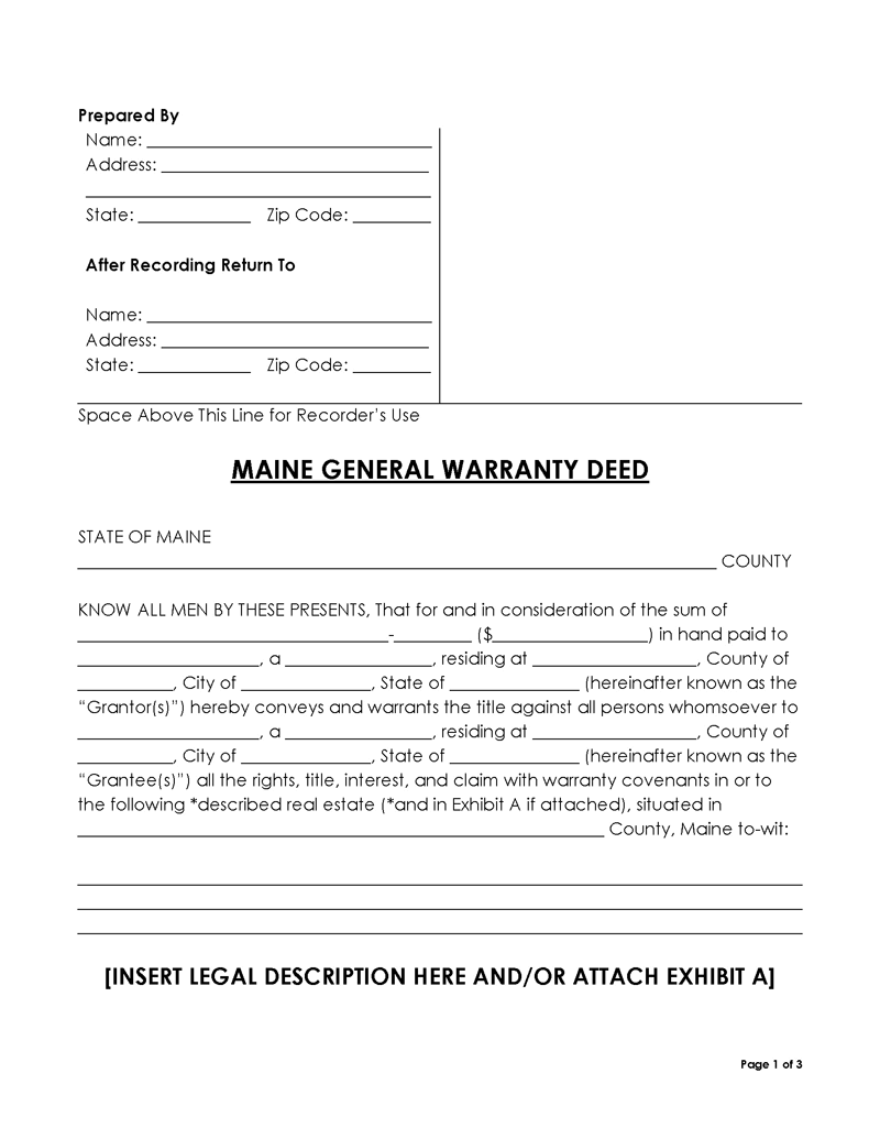 Maine General Warranty Deed Form 