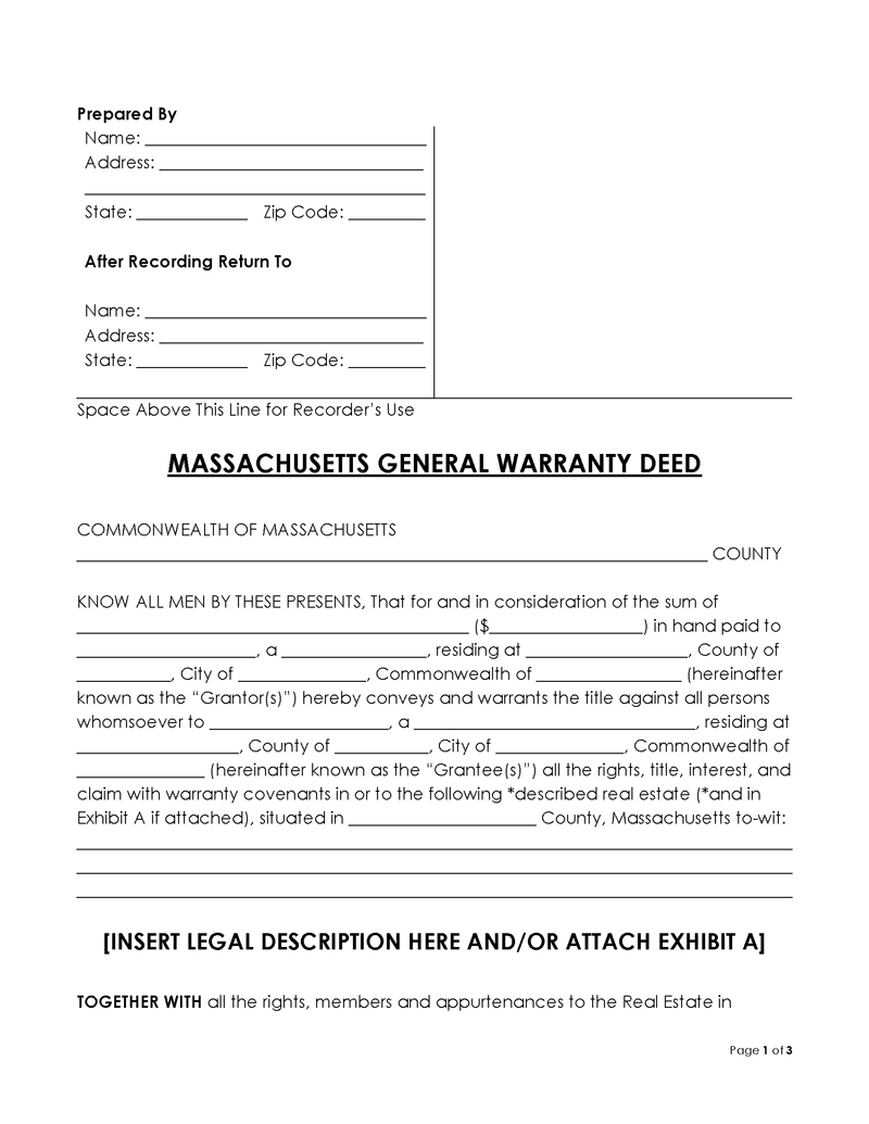 Massachusetts General Warranty Deed Form