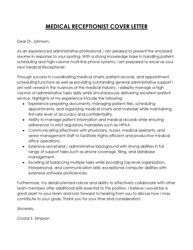 medical administration cover letter no experience