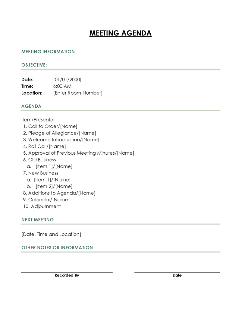 Formal meeting agenda template PDF 