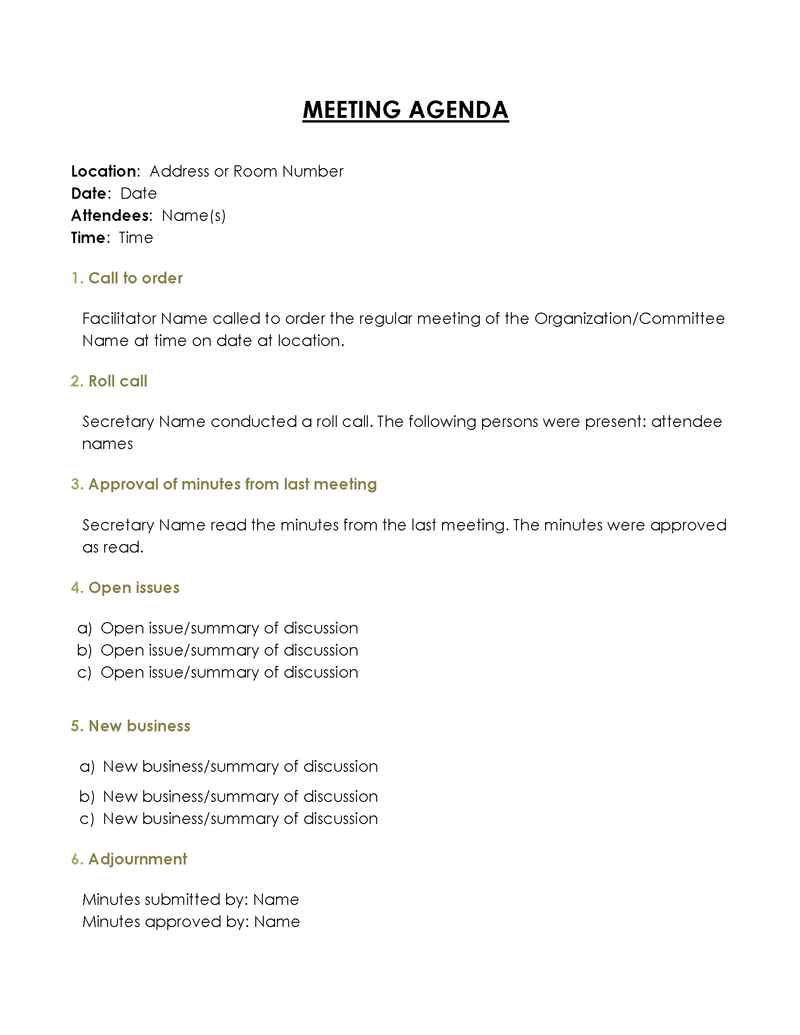 Meeting Agenda 3kp9z1t 10 22 2 Formal meeting agenda template