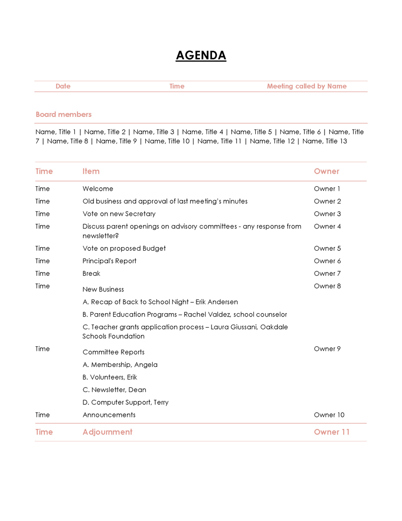 Meeting Agenda 3kp9z1t 10 22 6 Standard meeting agenda