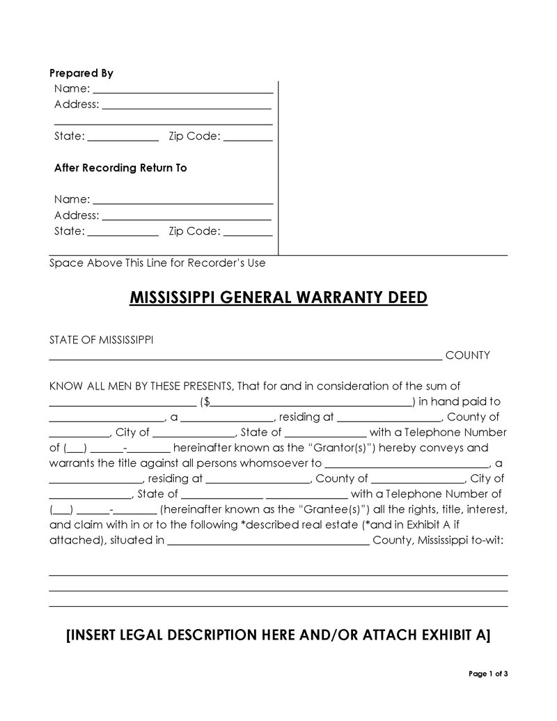 Mississippi general warranty deed form