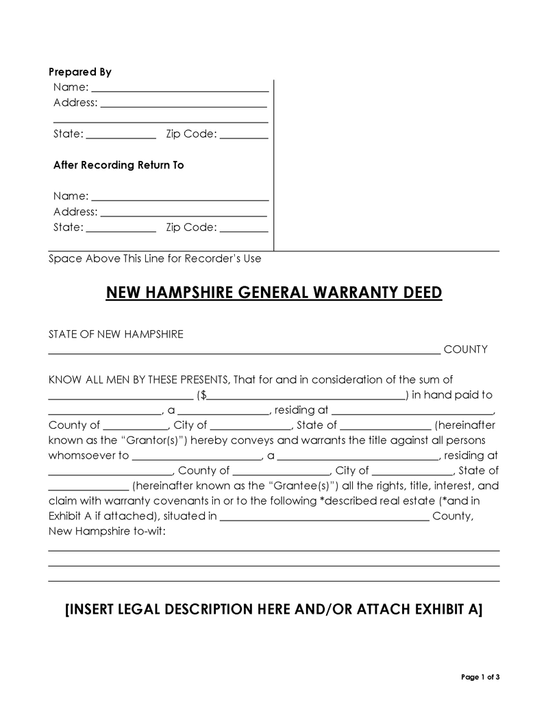 New Hampshire general warranty deed form