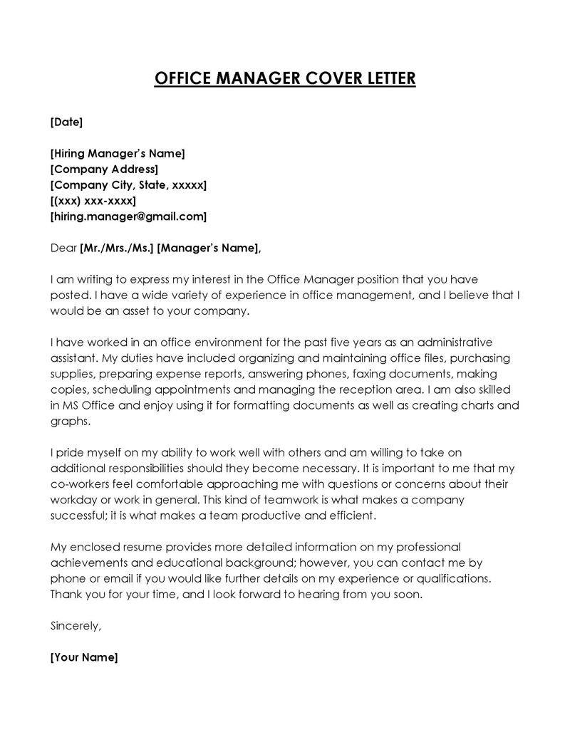 
cover letter template for office admin