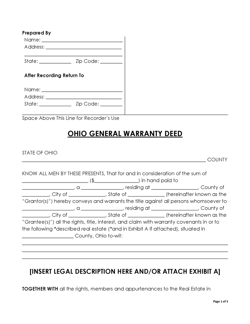 Ohio general warranty deed form