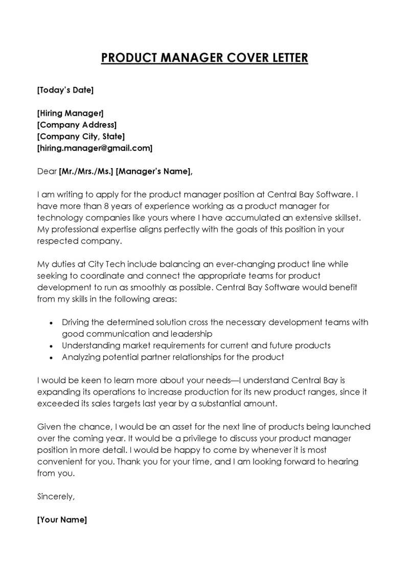 
product manager cover letter medium