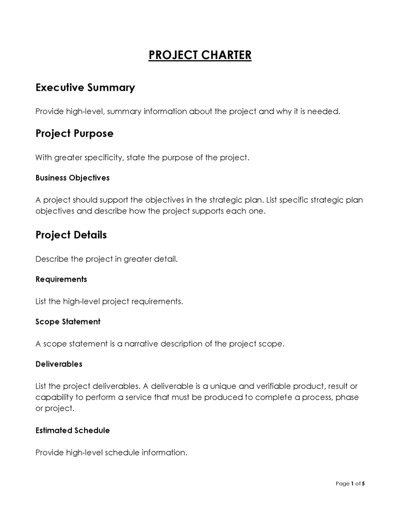 
project charter template excel