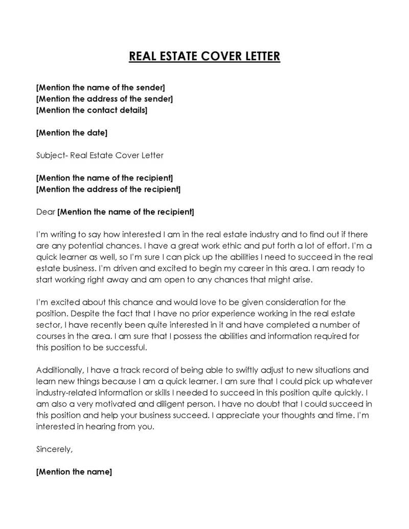 
cover letter for real estate sales manager
