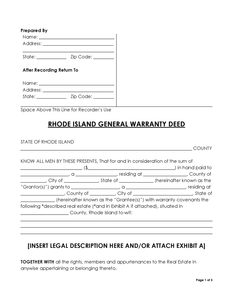 Rhode Island general warranty deed form