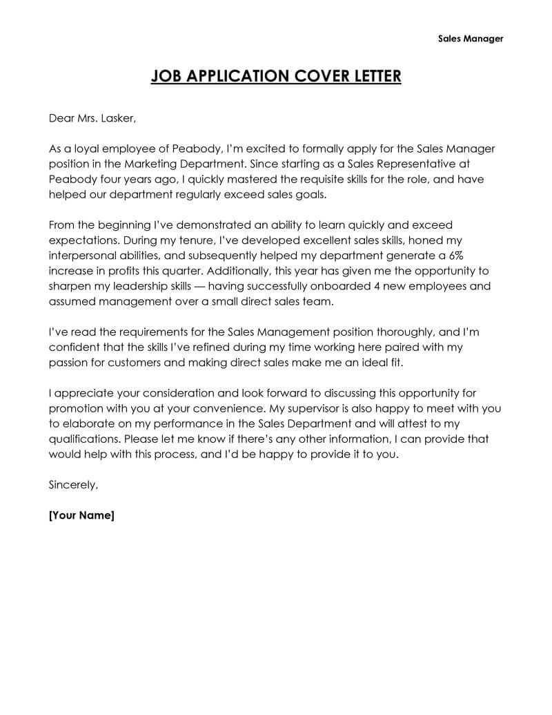 Sales Manager Sales Manager cover letter