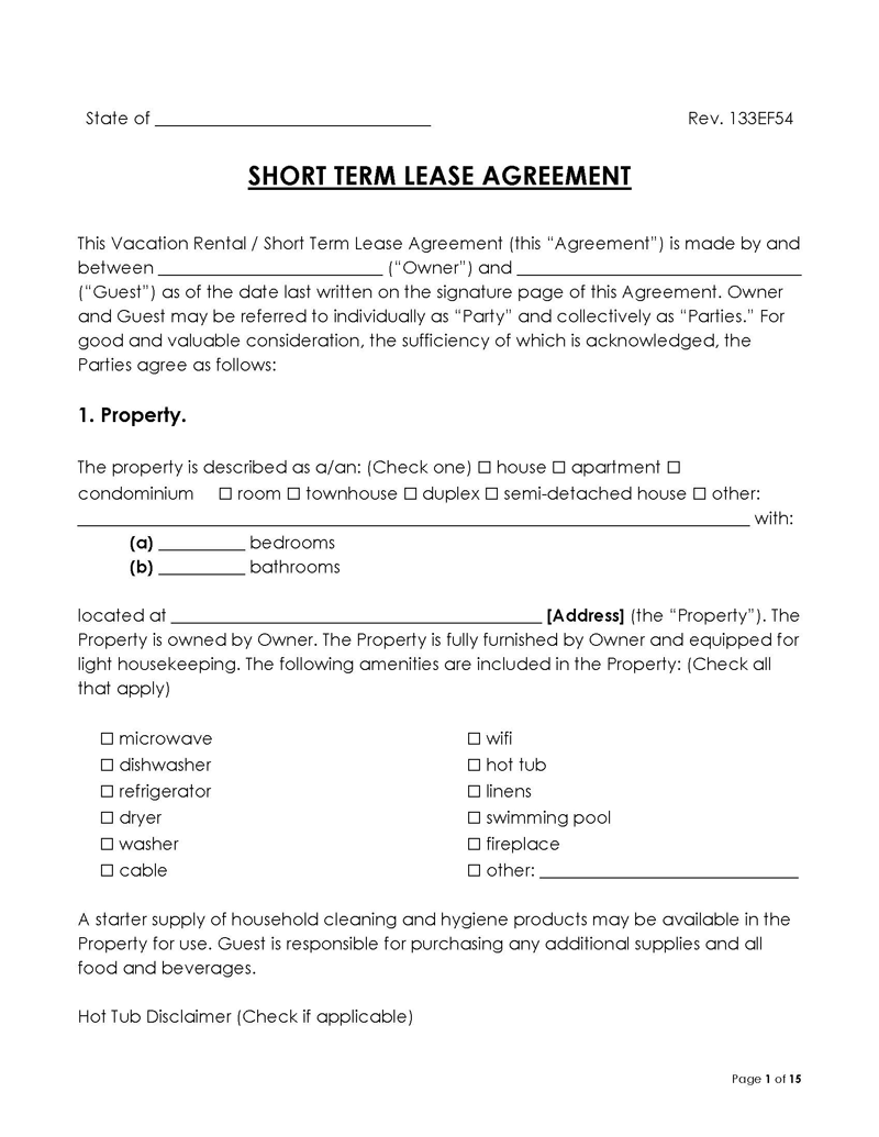 free short term lease agreement