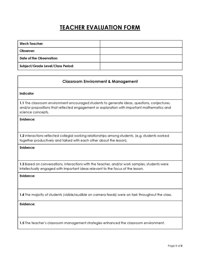 
teacher evaluation form pdf