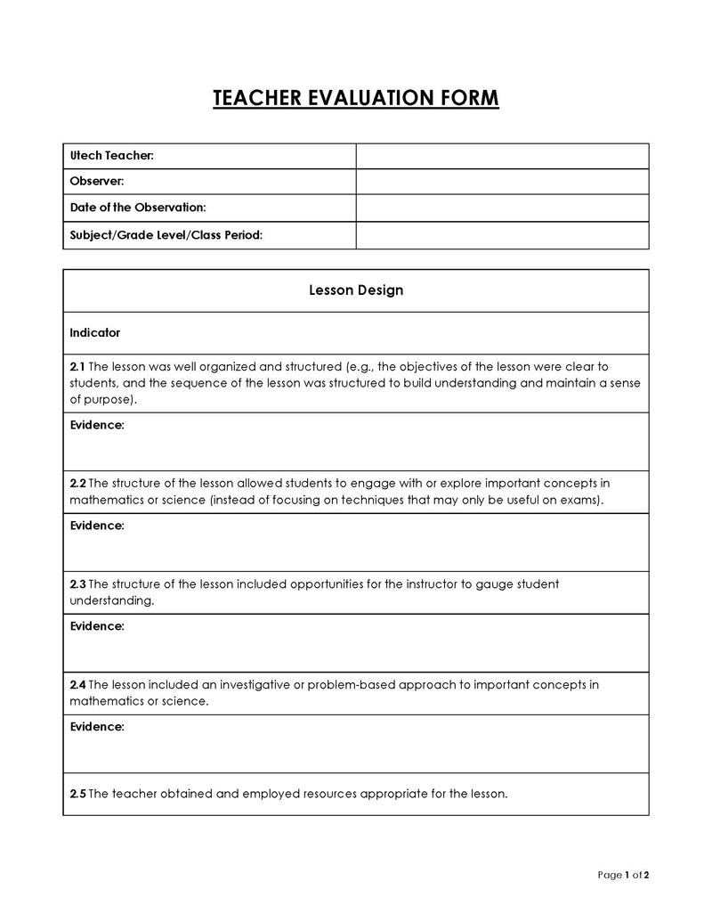 
teacher evaluation form word document
