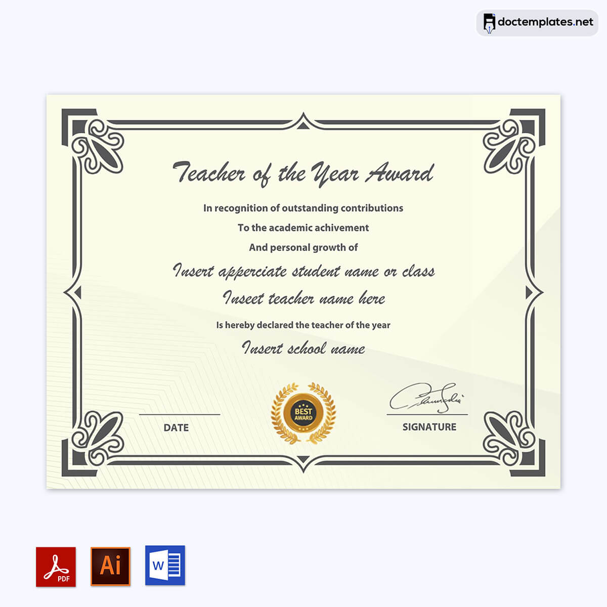 
teachers day certificate of appreciation template