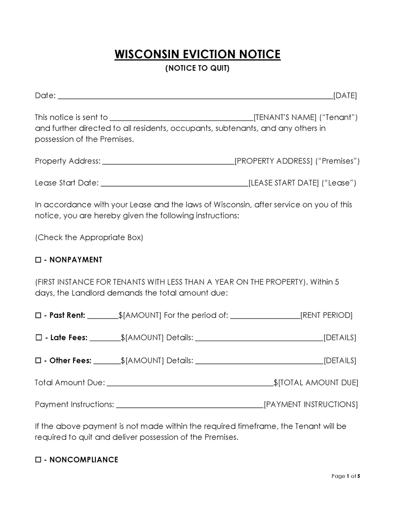 Wisconsin Eviction Notice to Quit Form