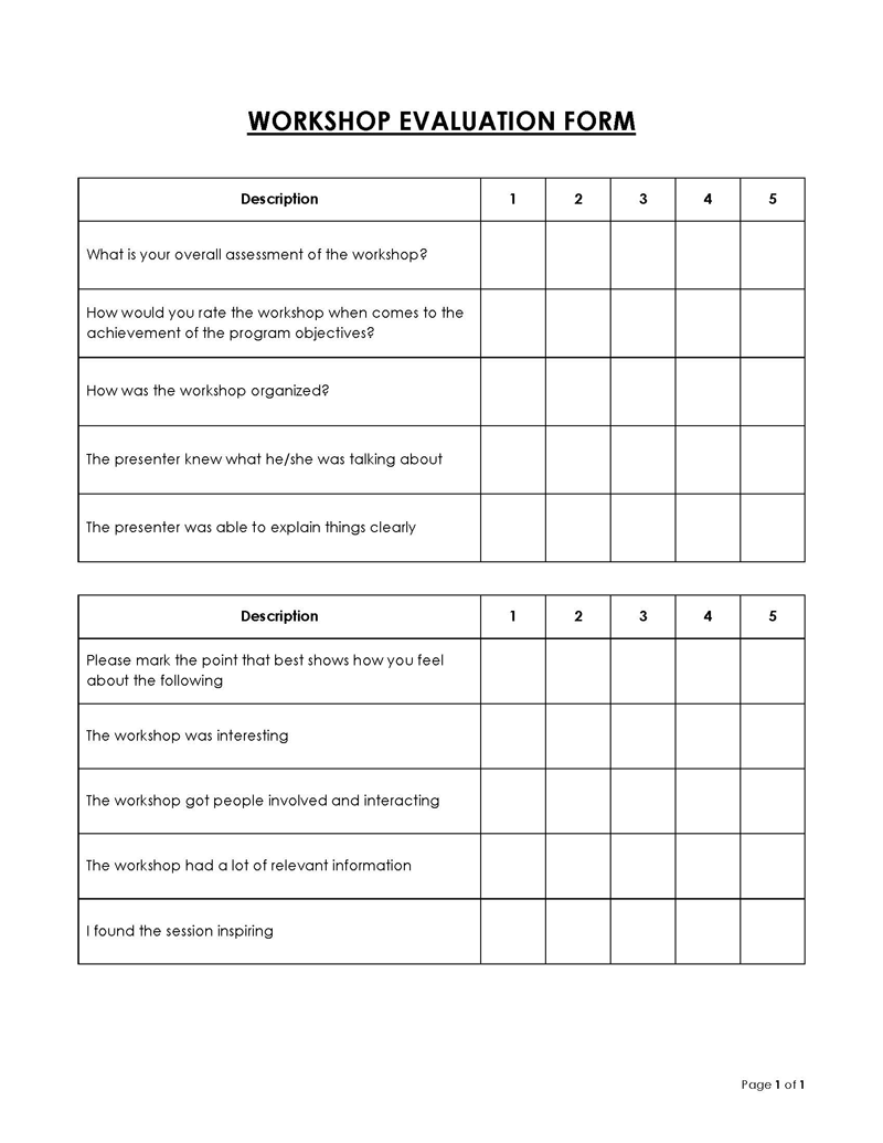 workshop evaluation form questions