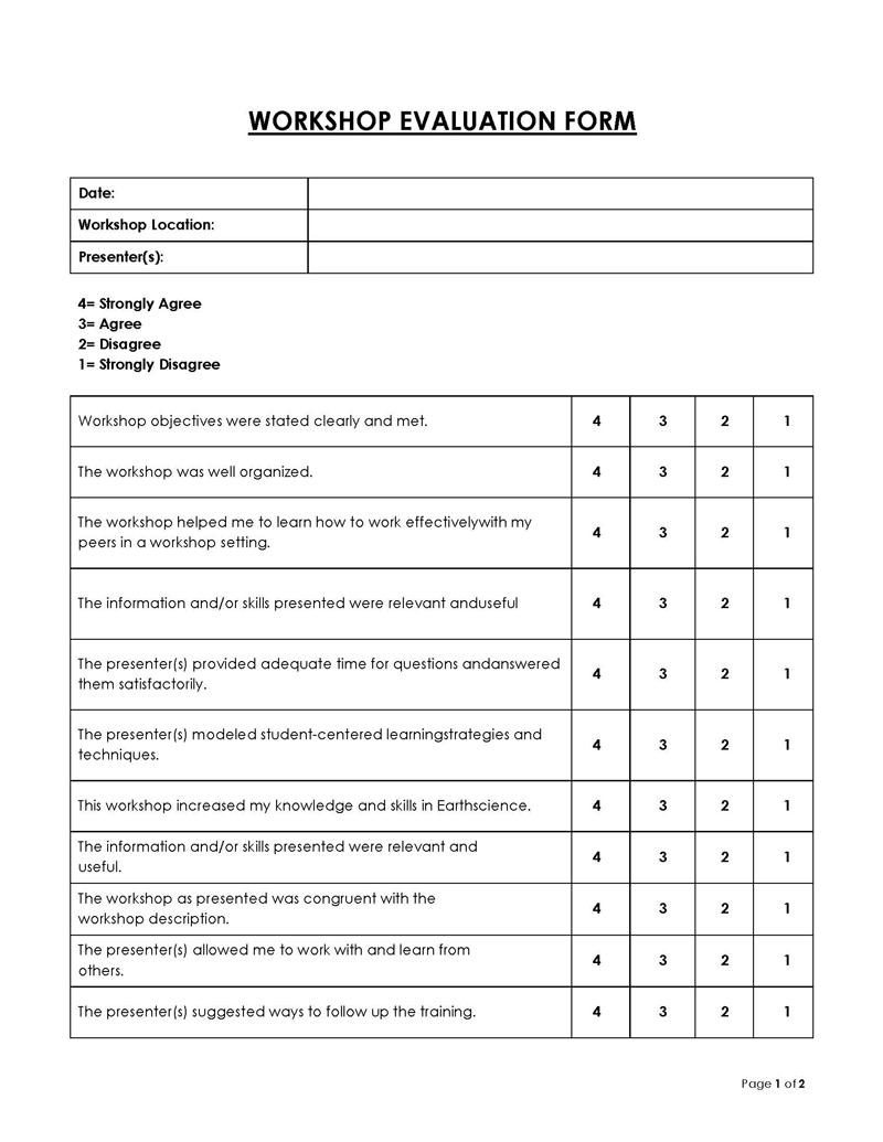  workshop evaluation form questions