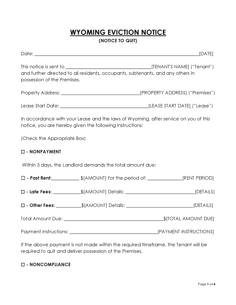 Wyoming Eviction Notice to Quit Form