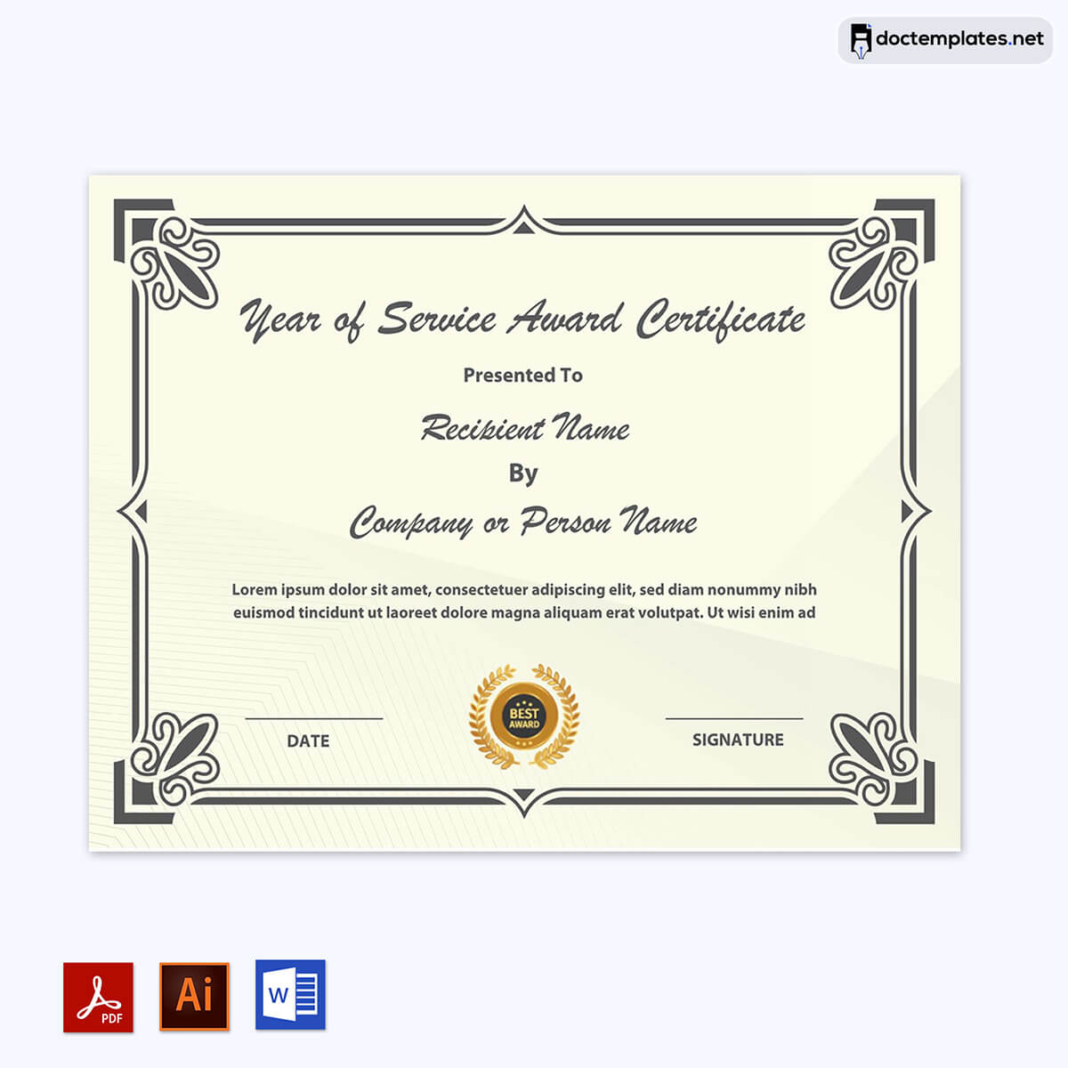 
years of service award certificate templates free
