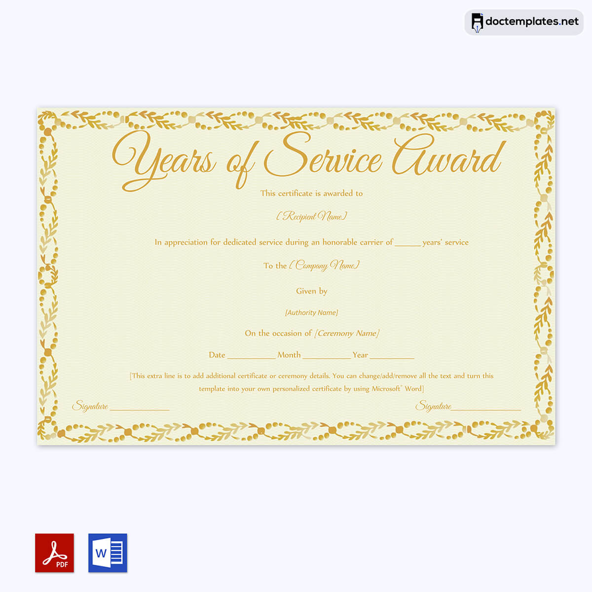 years of service award certificate wording