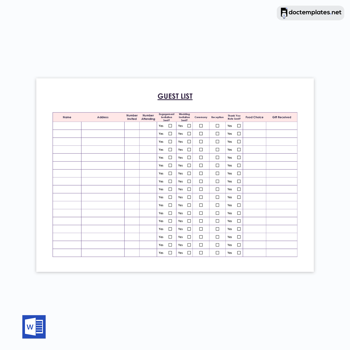 Guest Information Example Wedding Guest Information Template Wedding Guest List Manager Rent