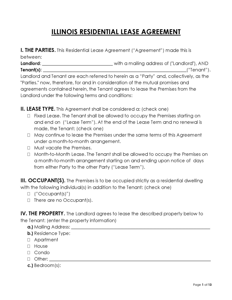 illinois standard residential lease agreement template Blank Illinois Residential Lease Agreement