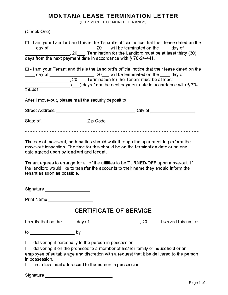 Montana Eviction Notice to Quit Form