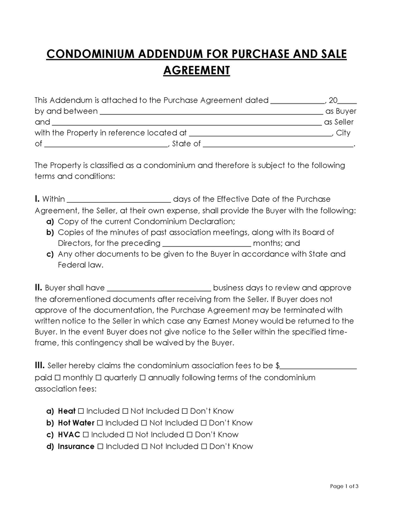 addendum to purchase agreement free