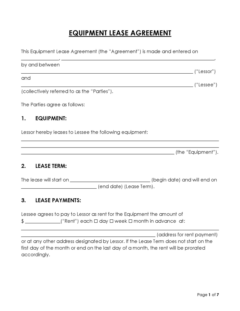  machinery rent agreement format in word