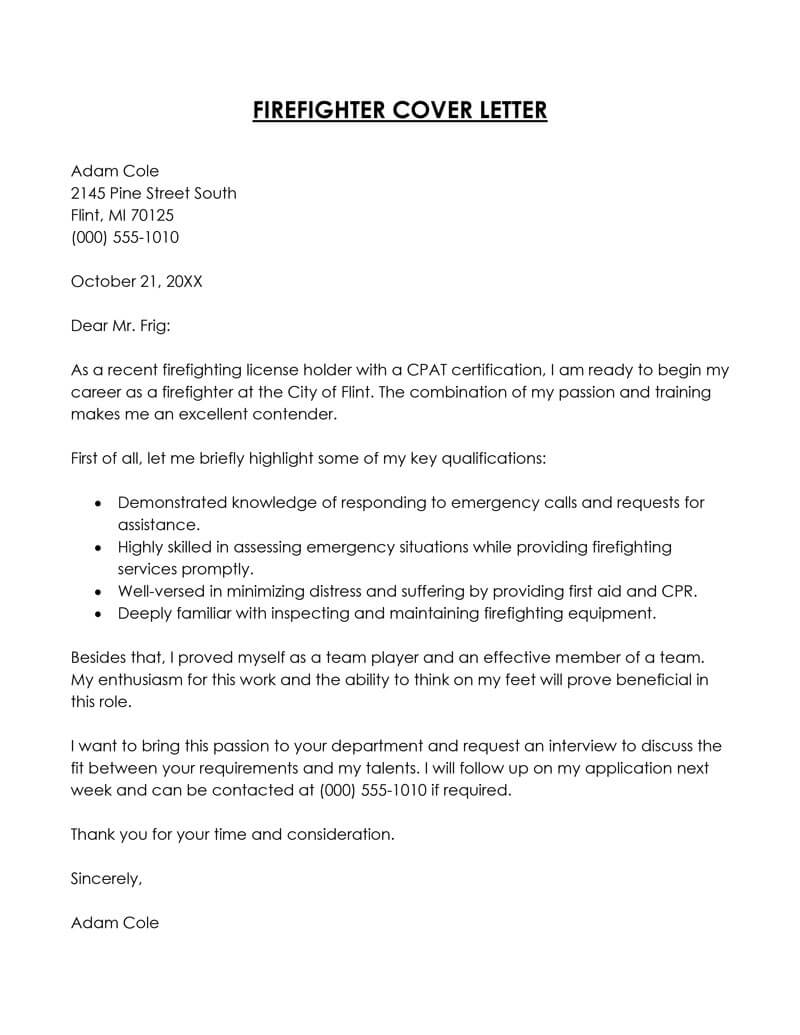 
chicago fire department cover letter