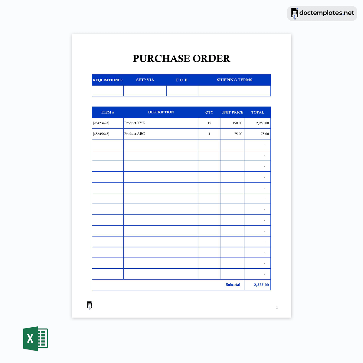 Purchase Order excel