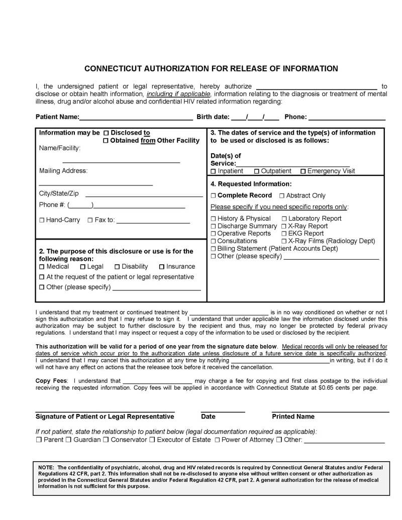 Blank Connecticut Medical Record Form 