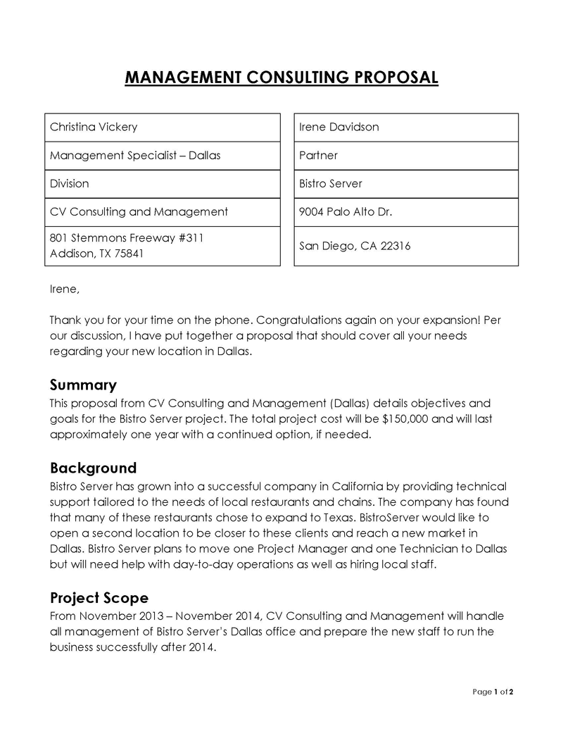 consulting proposal sample pdf