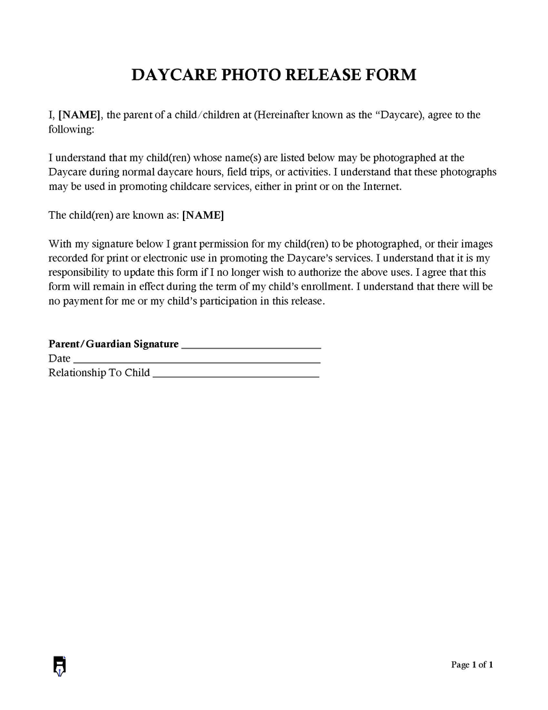 Daycare Photo Release Form word