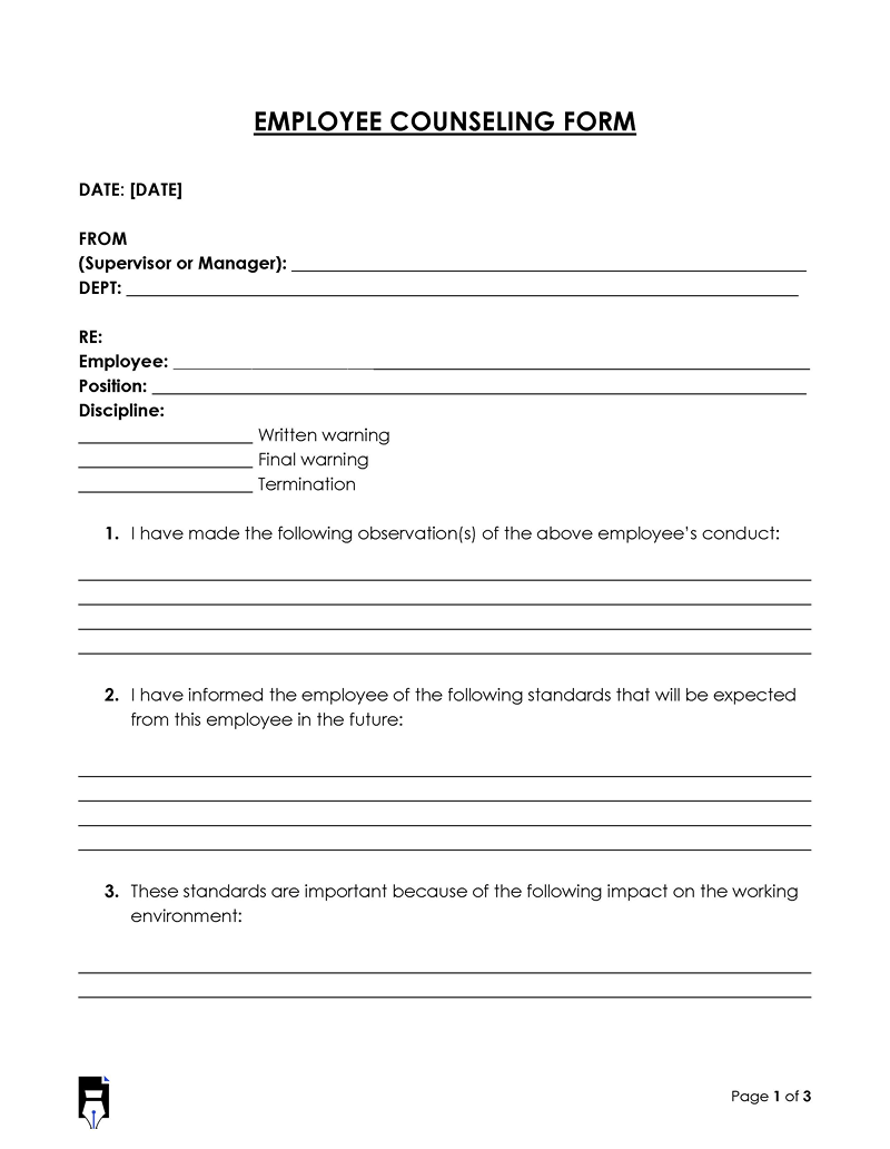 Employee Counselling Forms