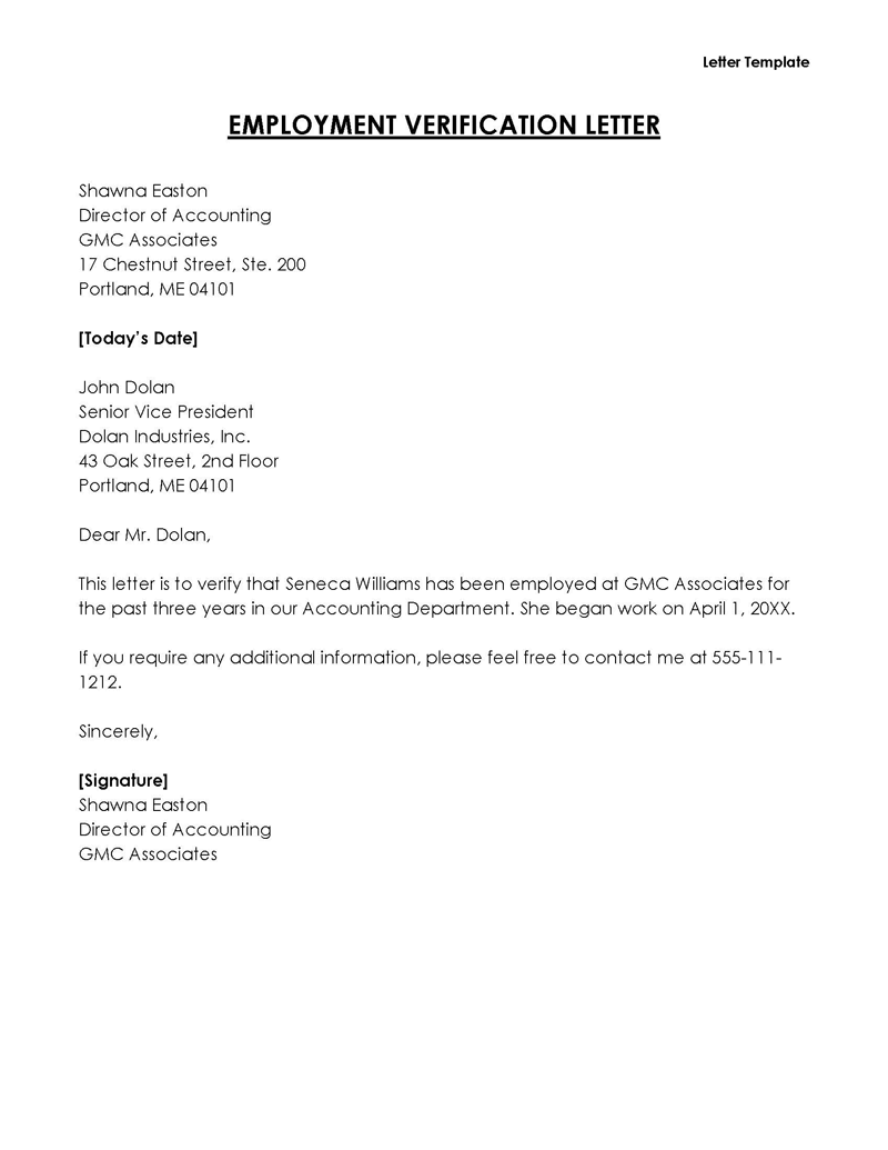  free employment verification letter template word
