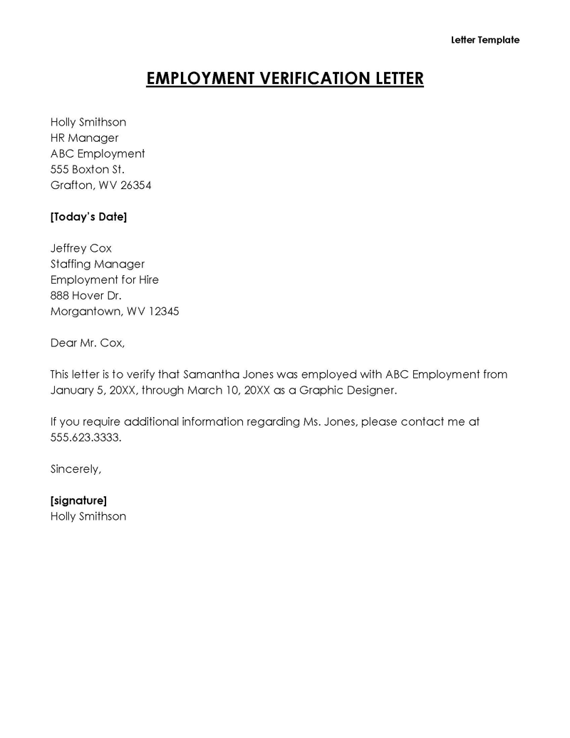  free employment verification letter template word