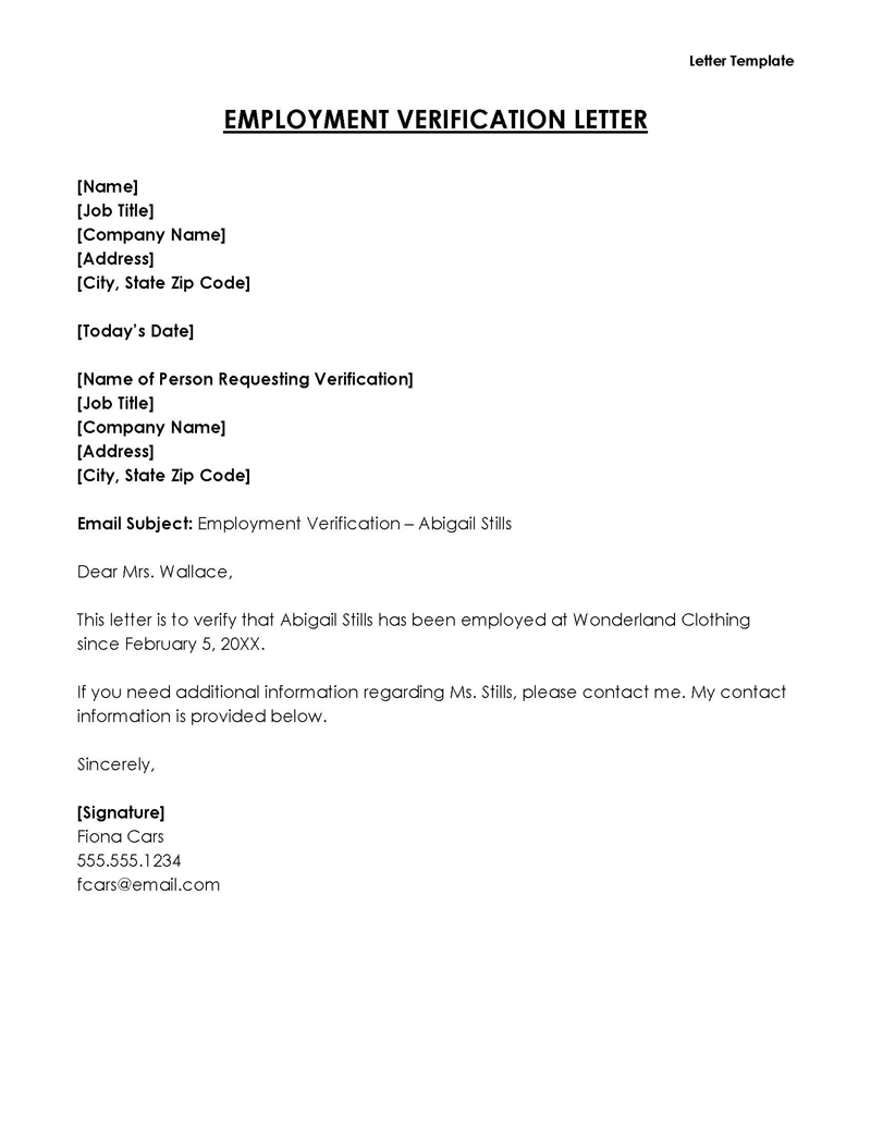  free employment verification letter template word