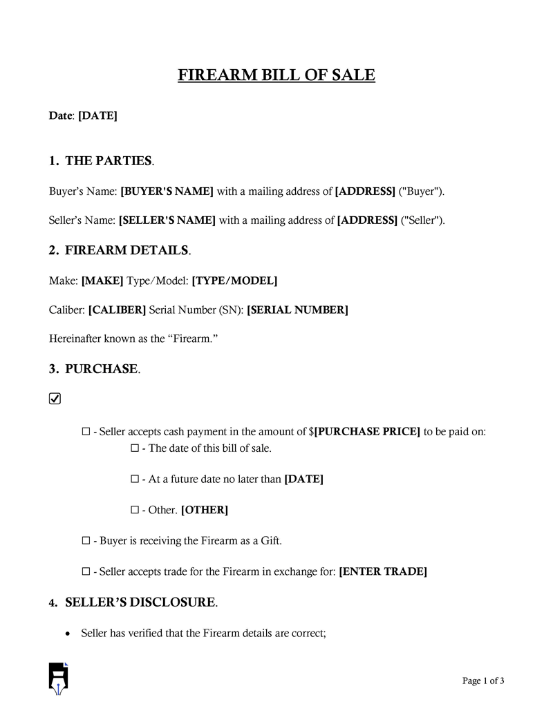 Firearm Bill of Sale 01 Firearm Bill of Sale 1