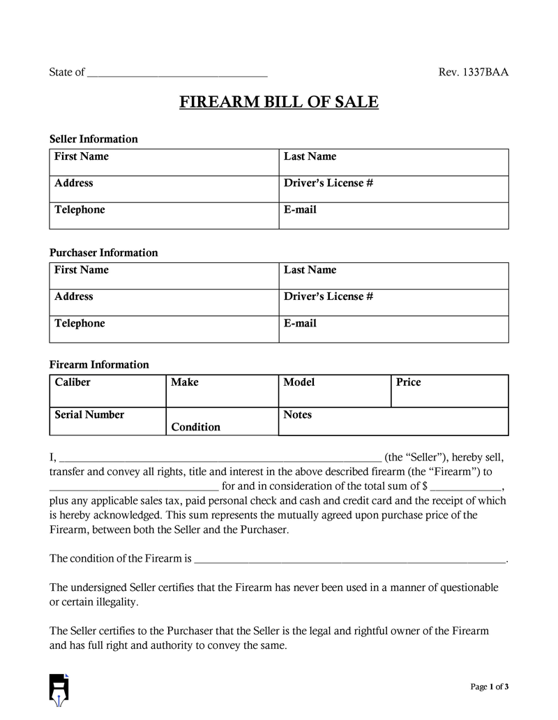 Firearm Bill of Sale 03 Firearm Bill of Sale 3